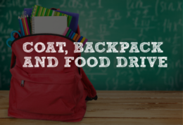 coat, backpack and food drive