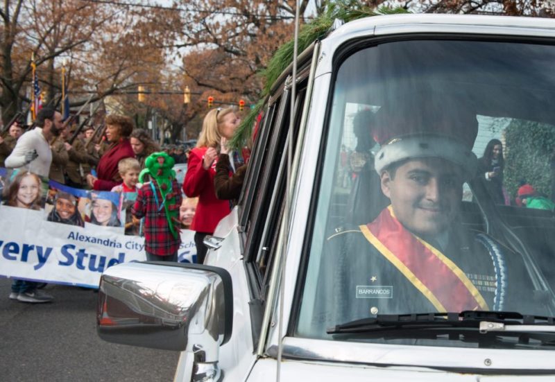 JROTC sitting in a classic car at the Scottish Walk Parade
