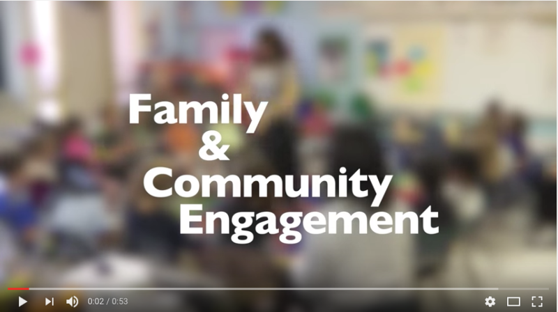 Blurred image of classroom with "Family and Community Engagement" overlayed.