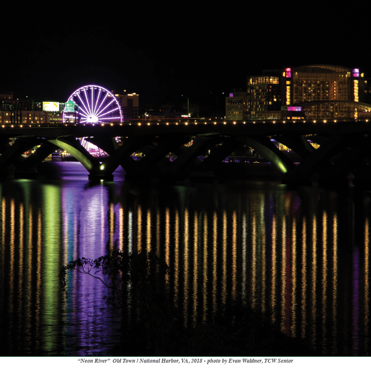 night scene with ferris wheel and bridge