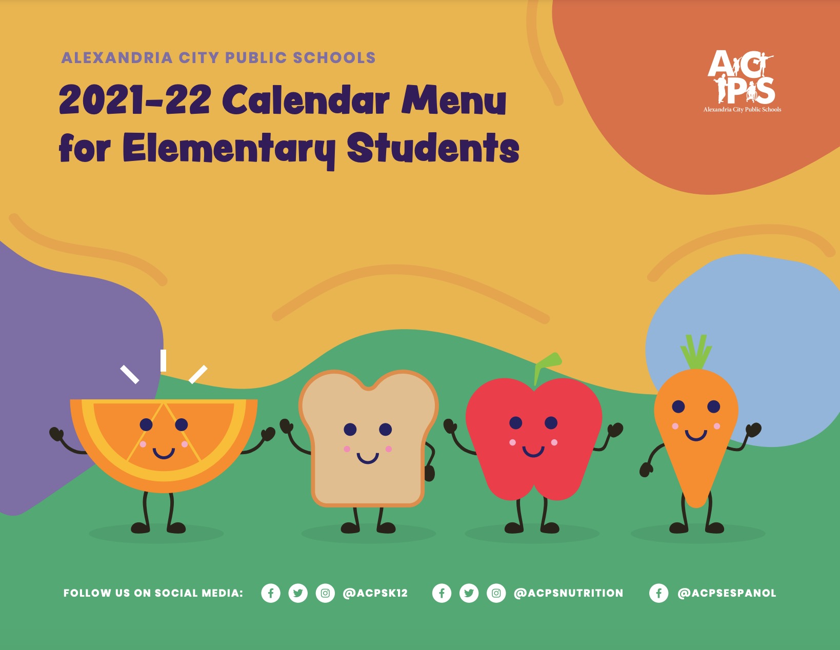 2021-22 Calendar Menu for Elementary Students