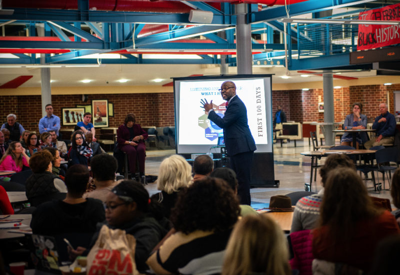 Dr. Gregory C. Hutchings, Jr. speaking before community group at T.C.