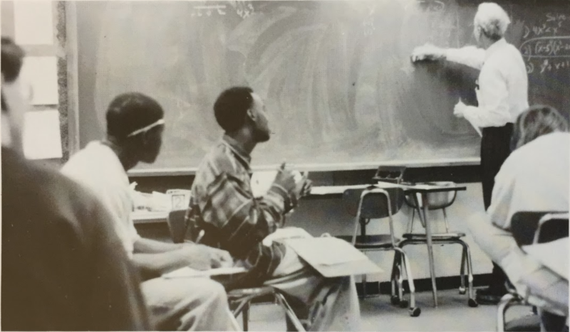 Superintendent of Schools Dr. Gregory C. Hutchings, Jr. sits in Louis Kokonis' class in the 1980s
