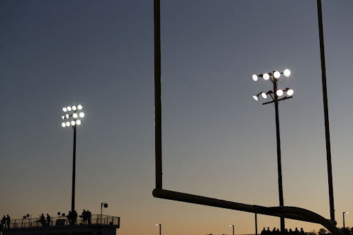 Stadium lights at dusk