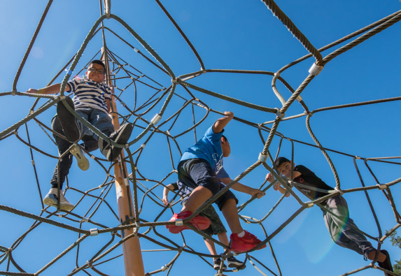 kids on spiderweb playground equipment