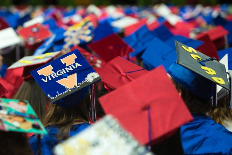 Graduation cap with UVA painted on top