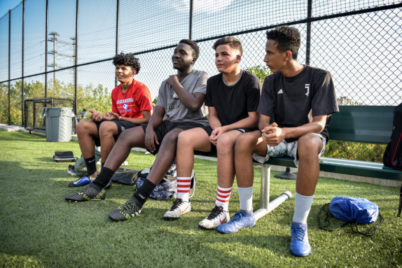 members of International Academy soccer team after practice