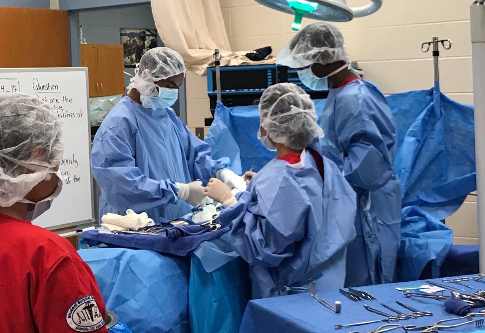 students in TC's mock operating room