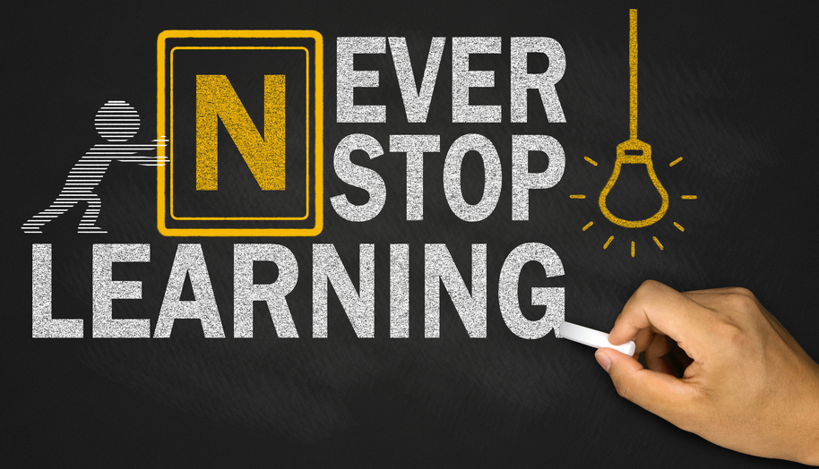 never stop learning concept on blackboard