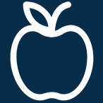 white outline of apple on dark blue background to represent employee resource area