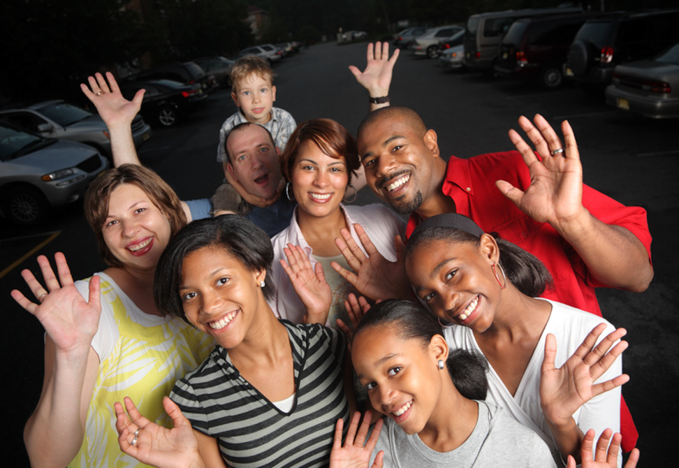 healthy looking people waving