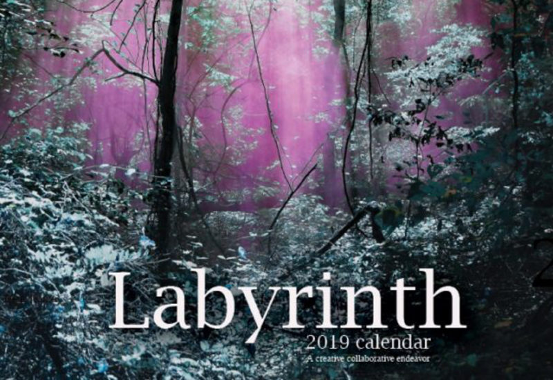 calendar cover wooded scene with pink smoke