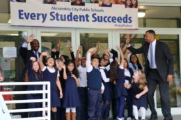 Students outside Patrick Henry Elementary School