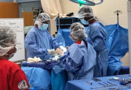 Surgical Tech II students in lab skills class