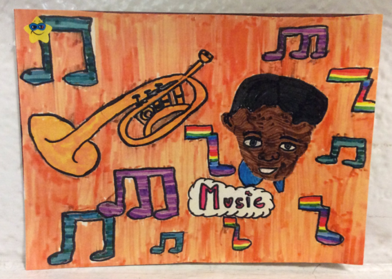 Black History Month student artwork featuring artist and music