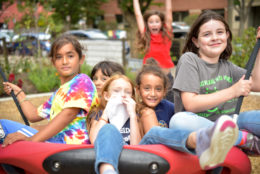 students on playground equipment