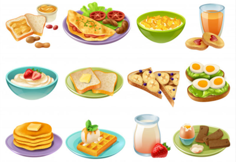different kinds of foods illustrated