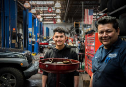 Kevin and his mentor in the garage