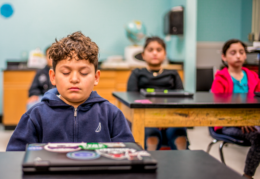 student meditating