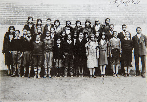 Black and white photo of class of Parker-Gray School students