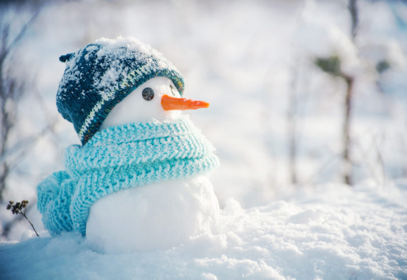 tiny snowman with scarf and hat