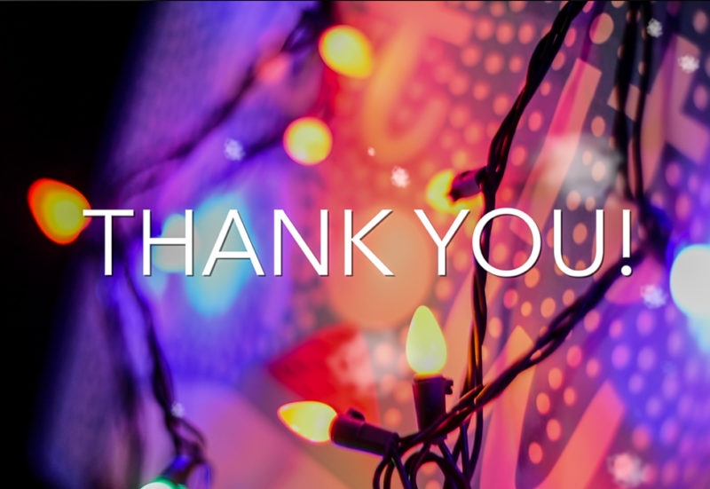 holiday lights with words "thank you"