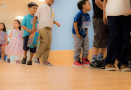 kindergarden students in line in hallway