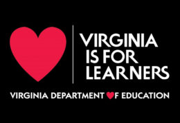 black background with red heart/writing says Virginia is for Learners