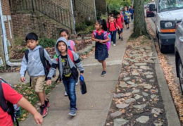 students walking to school