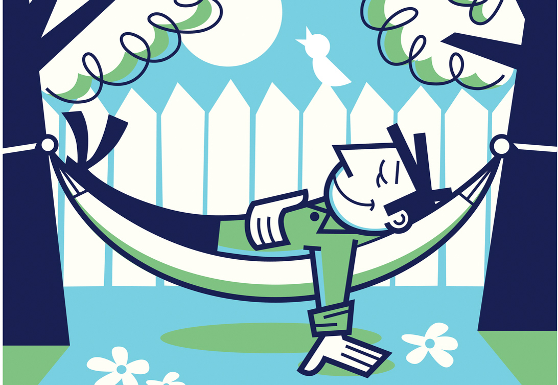 Illustration of a many relaxing on a hammock