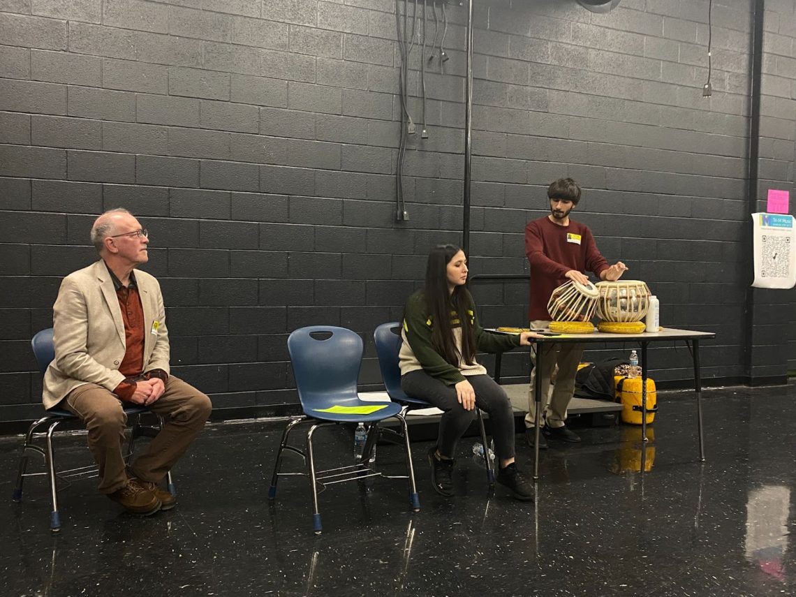 Maestro James Ross (Left), Negin Khpalwak (Center) and Hamid Habib Zada (Right) playing the Tabla