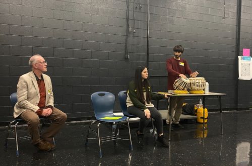 Maestro James Ross (Left), Negin Khpalwak (Center) and Hamid Habib Zada (Right) playing the Tabla